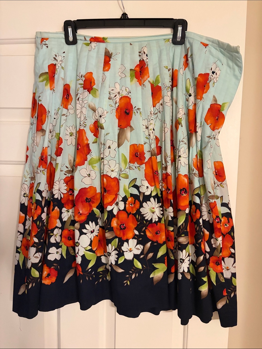 Talbots Light Blue Skater Skirt with Orange Floral Border
